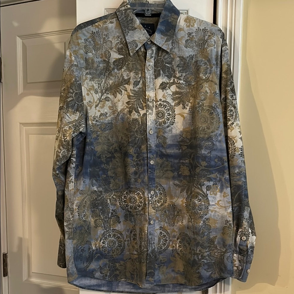 Tommy Bahama Blue and Tan Casual Button Down Shirt